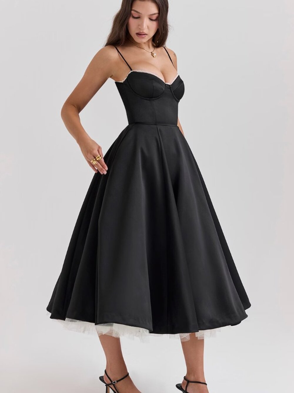 House of CB Mademoiselle Black Tulle Midi Dress - Picture 3 of 9